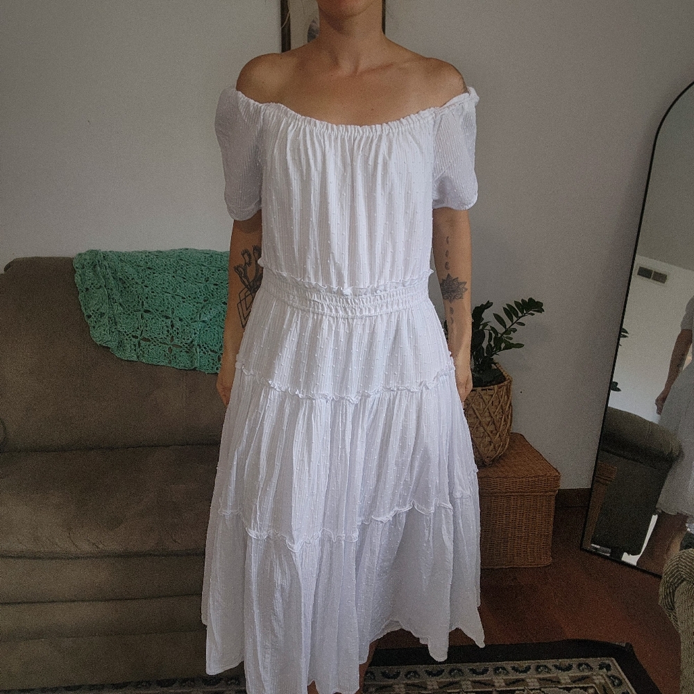 Tommy Hilfiger White Off-Shoulder Midi Dress